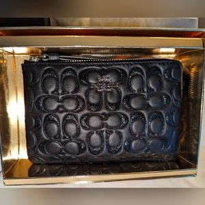 COACH Leather Black Shimmer Sparkle Embossed Wristlet
